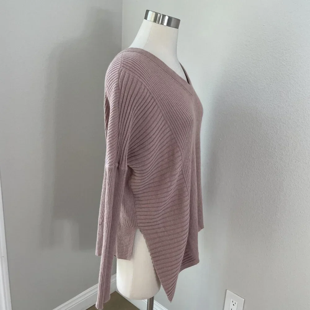 AllSaints Sweater Womens Small Pink Keld Olivo V Neck Asymmetrical‎ Hem Knit